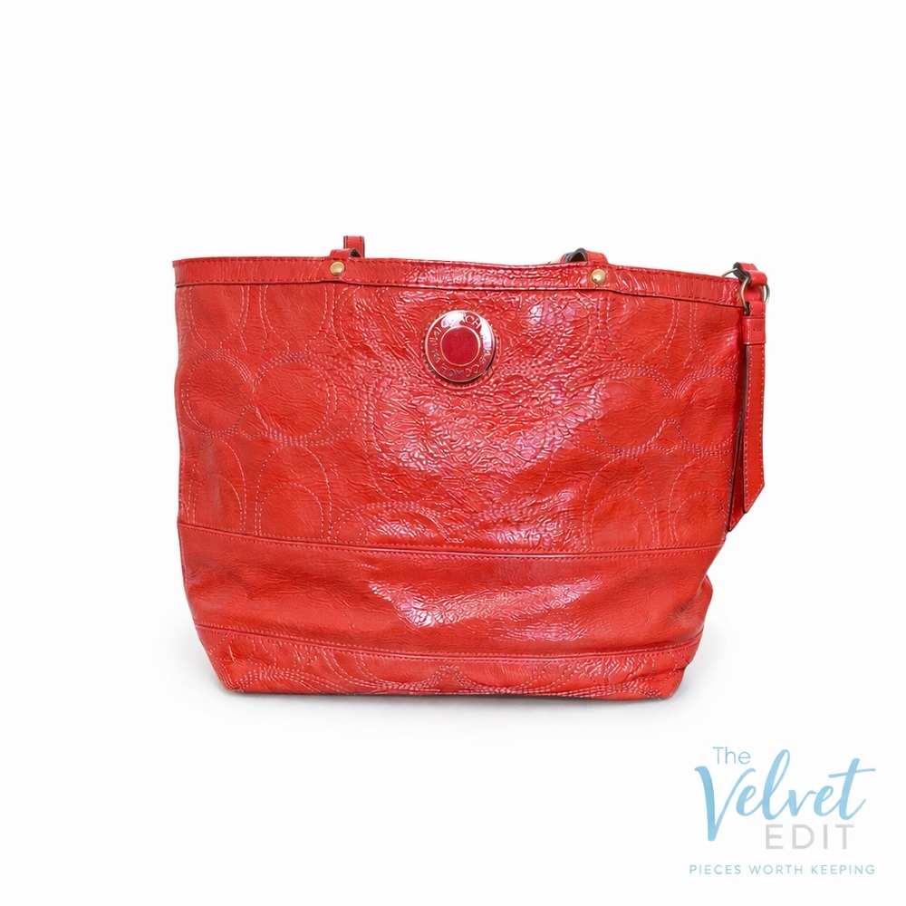 Coach Orange Patent Leather Signature Tote